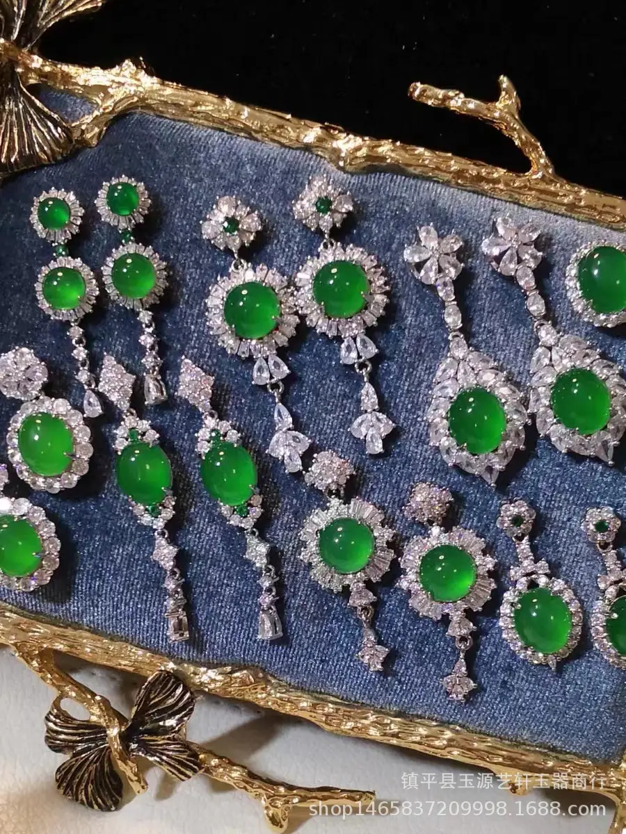 High Ice Inlaid Green Chalcedony Earrings Set — feature 5
