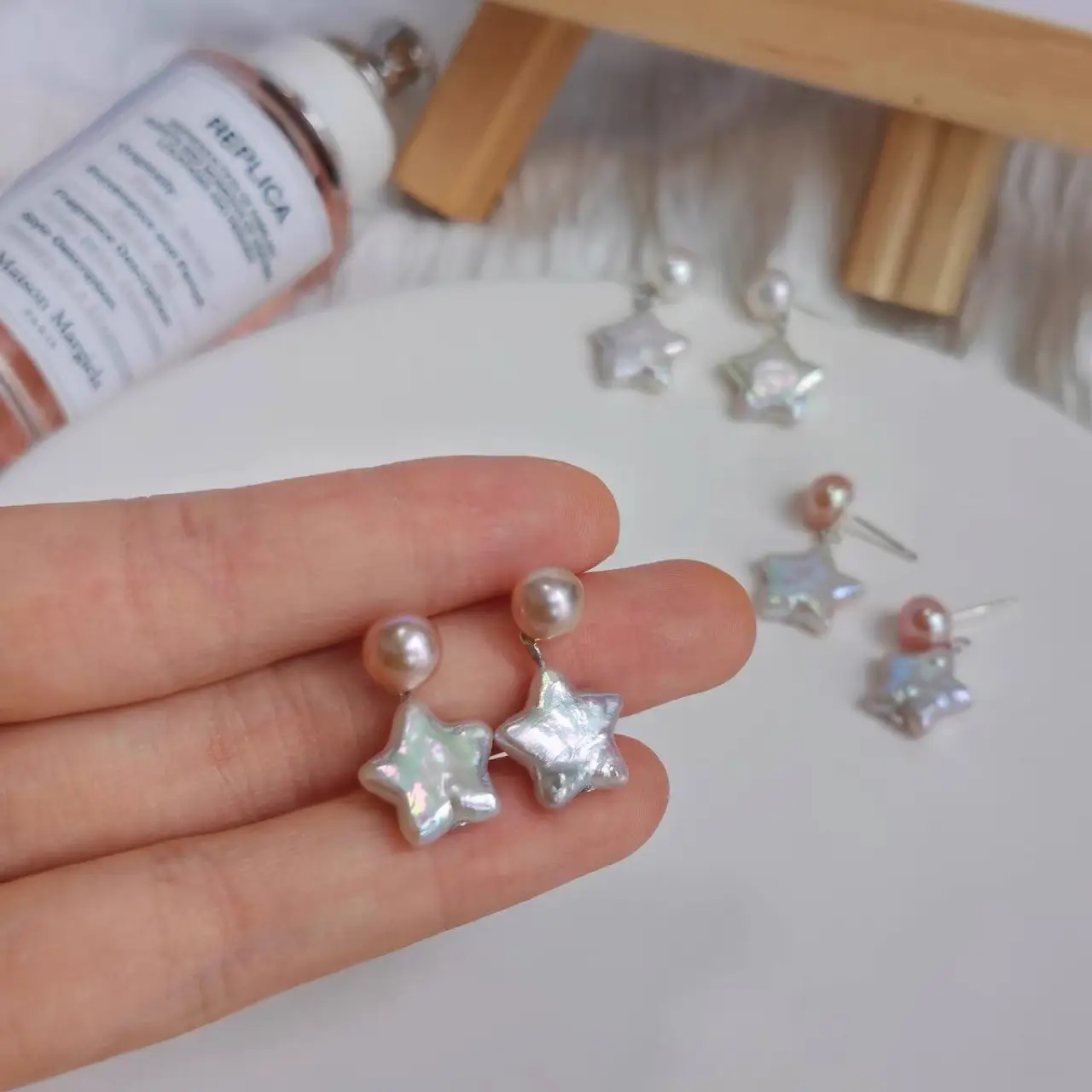 Star Pearl Earrings Natural Baroque Silver Needles - Image 2