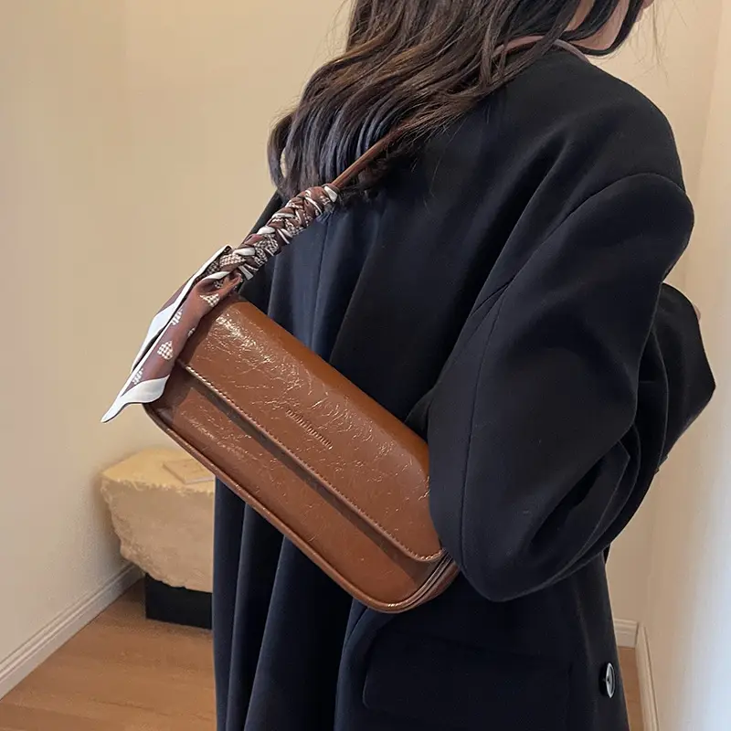 Women's Brown Crocodile-Print Shoulder Bag Autumn Winter 2026 - Image 8
