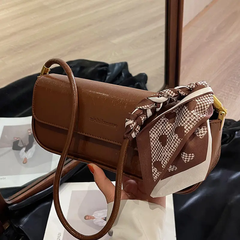 Women's Brown Crocodile-Print Shoulder Bag Autumn Winter 2026 - Image 3