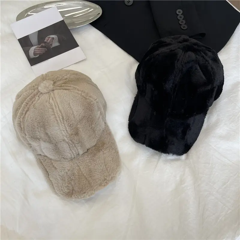 Women Stuffed Peaked Hat Winter Warm Black Beige - Image 7