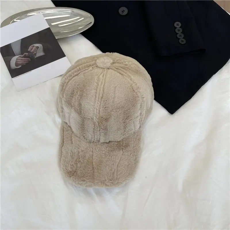 Women Stuffed Peaked Hat Winter Warm Black Beige - Image 2