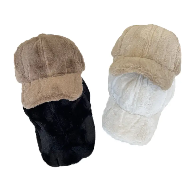 Women Stuffed Peaked Hat Winter Warm Black Beige - Image 8