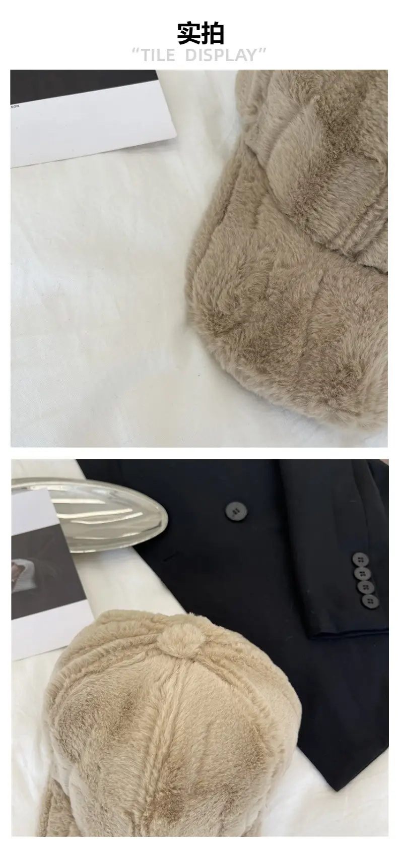 Women Stuffed Peaked Hat Winter Warm Black Beige — feature 4