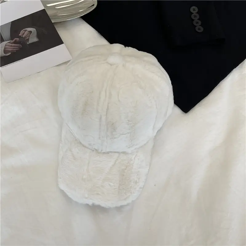 Women Stuffed Peaked Hat Winter Warm Black Beige - Image 4