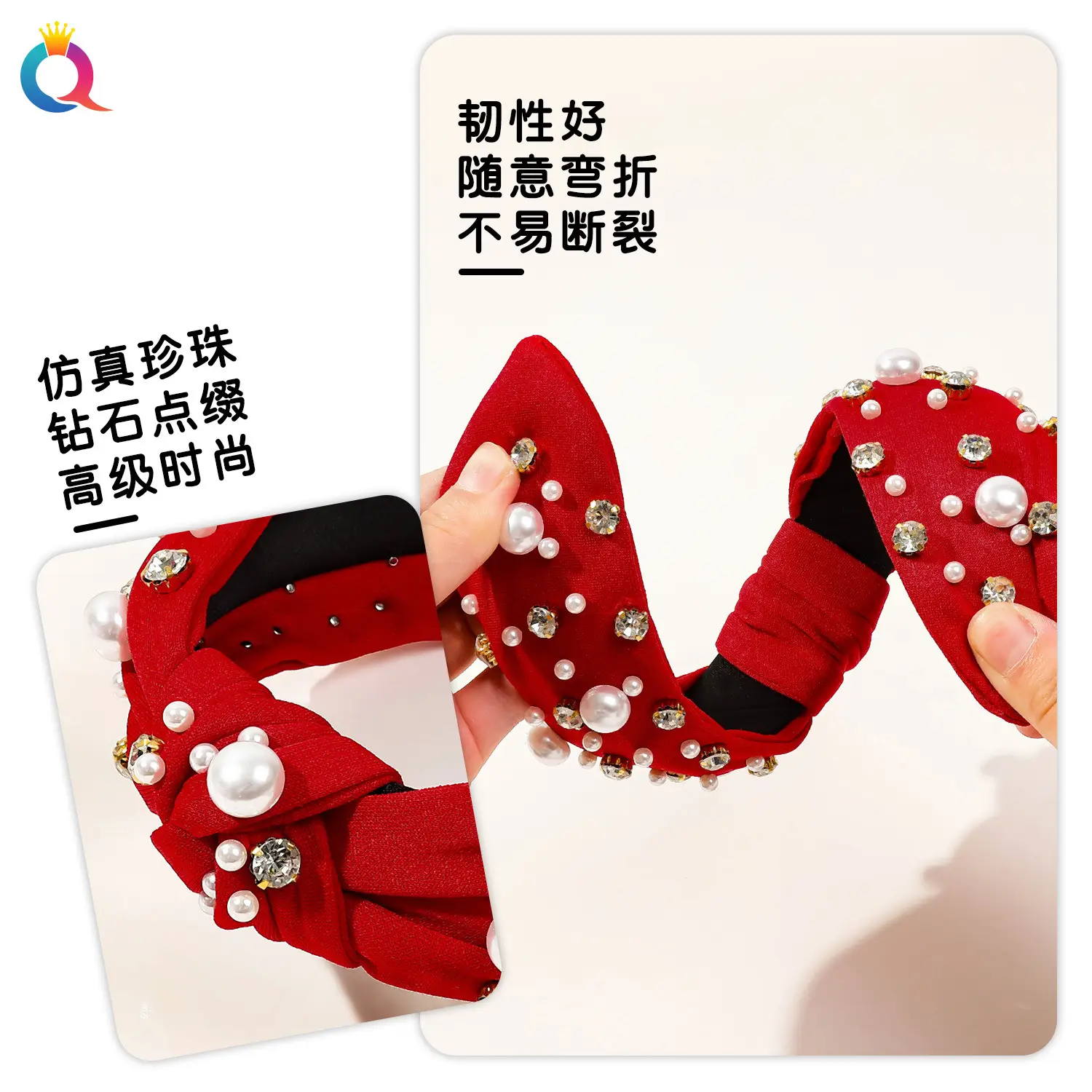Cross-Bound Diamond Pearl Headbands for Women - Image 8