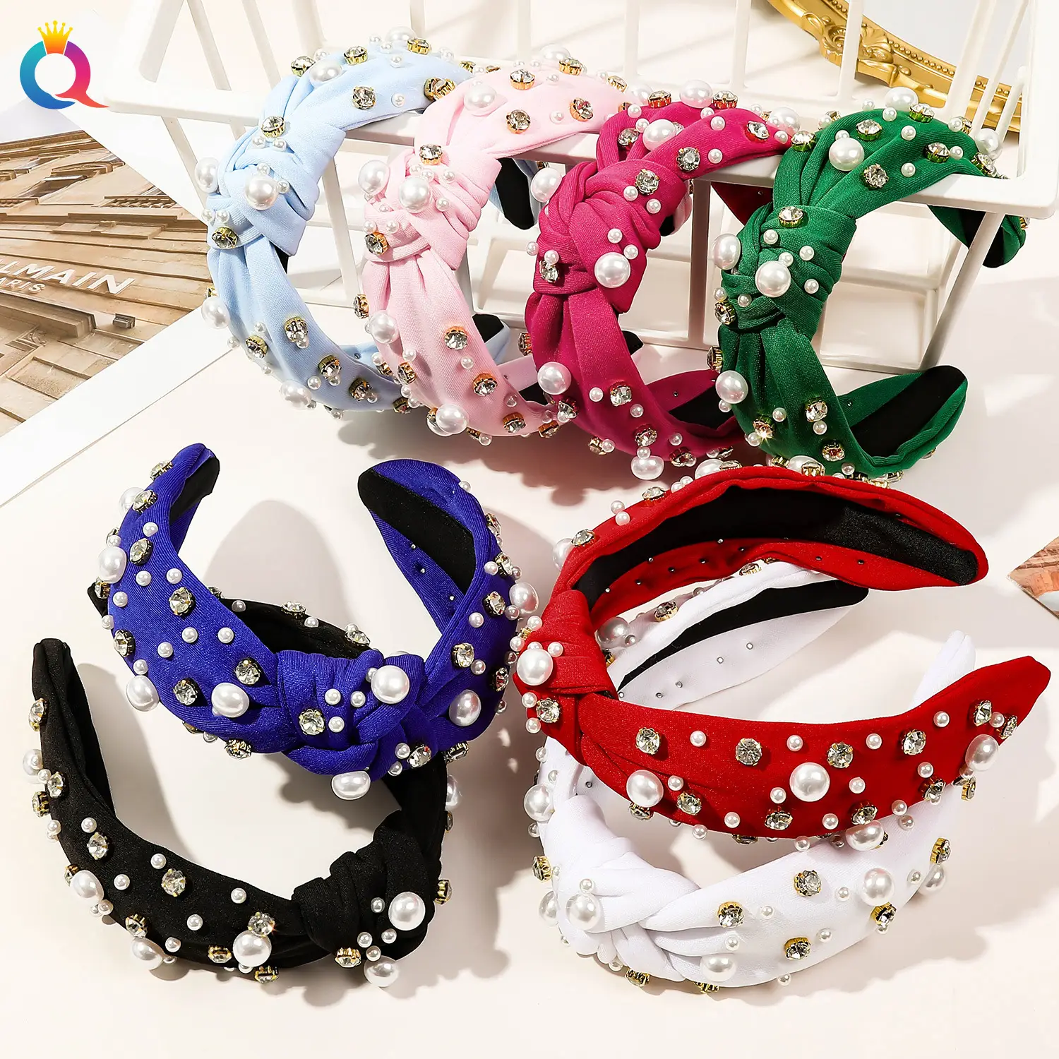Cross-Bound Diamond Pearl Headbands for Women — feature 18