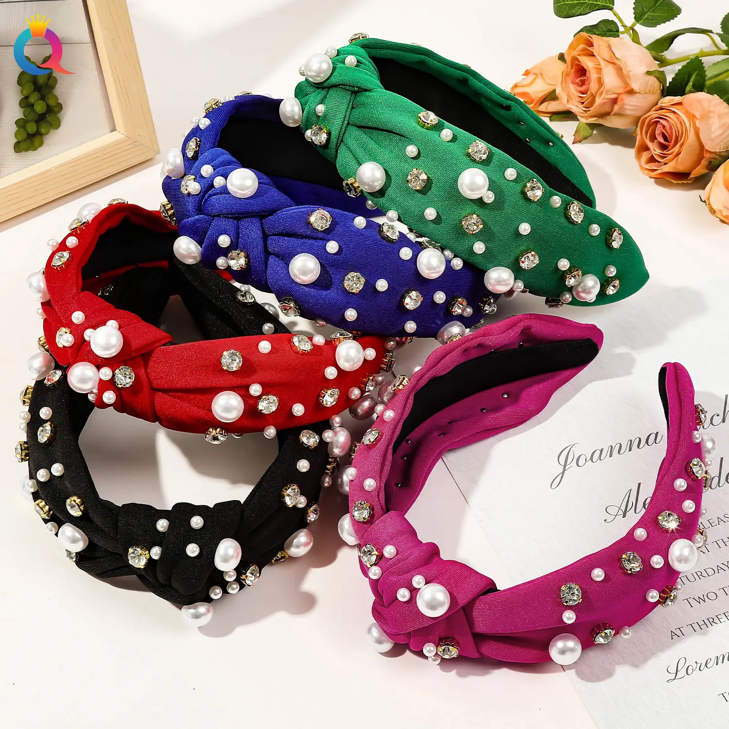 Cross-Bound Diamond Pearl Headbands for Women — feature 19