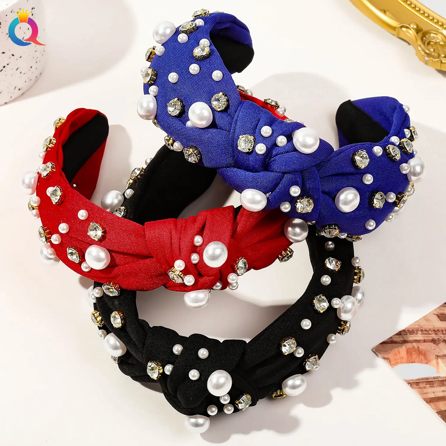 Cross-Bound Diamond Pearl Headbands for Women — feature 20