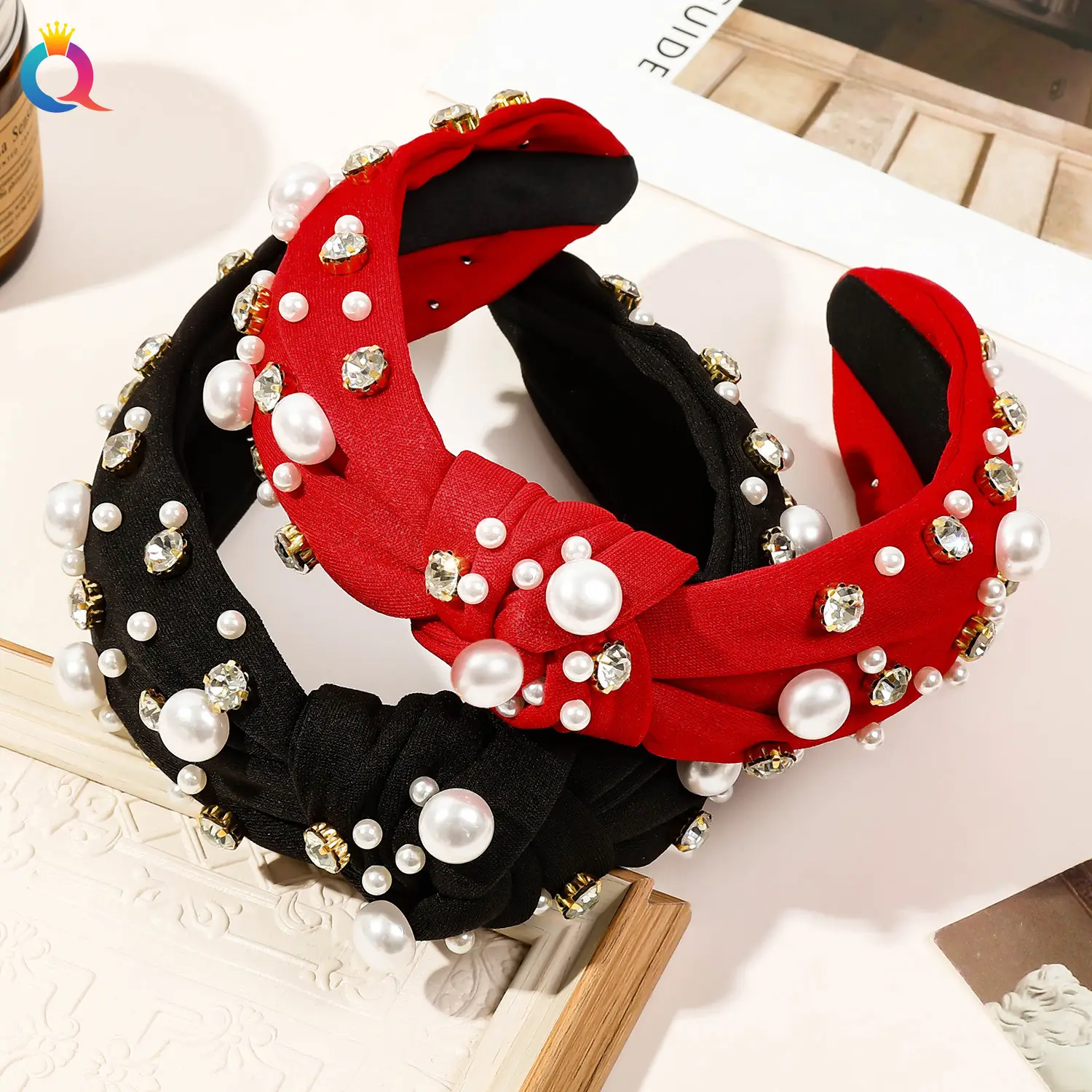 Cross-Bound Diamond Pearl Headbands for Women — feature 21