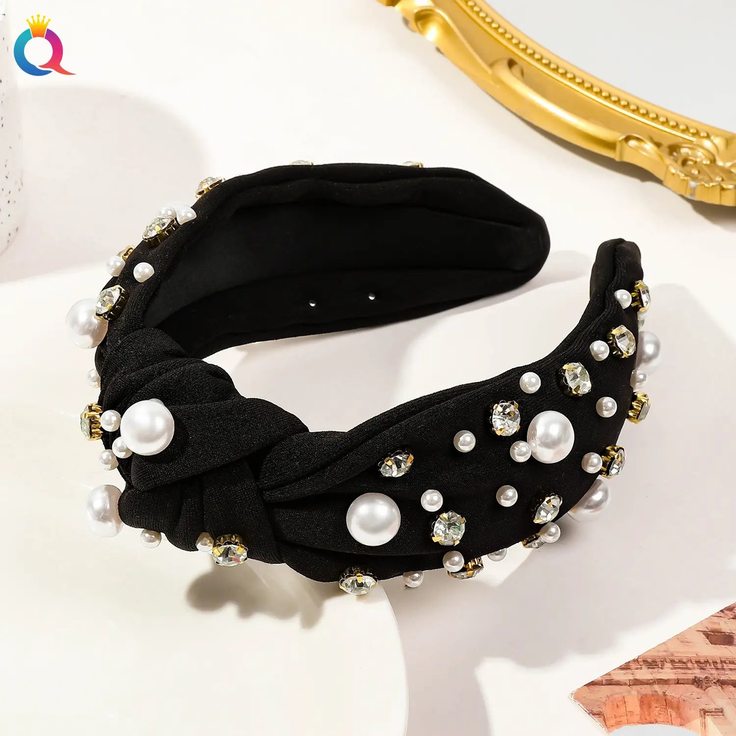 Cross-Bound Diamond Pearl Headbands for Women — feature 25