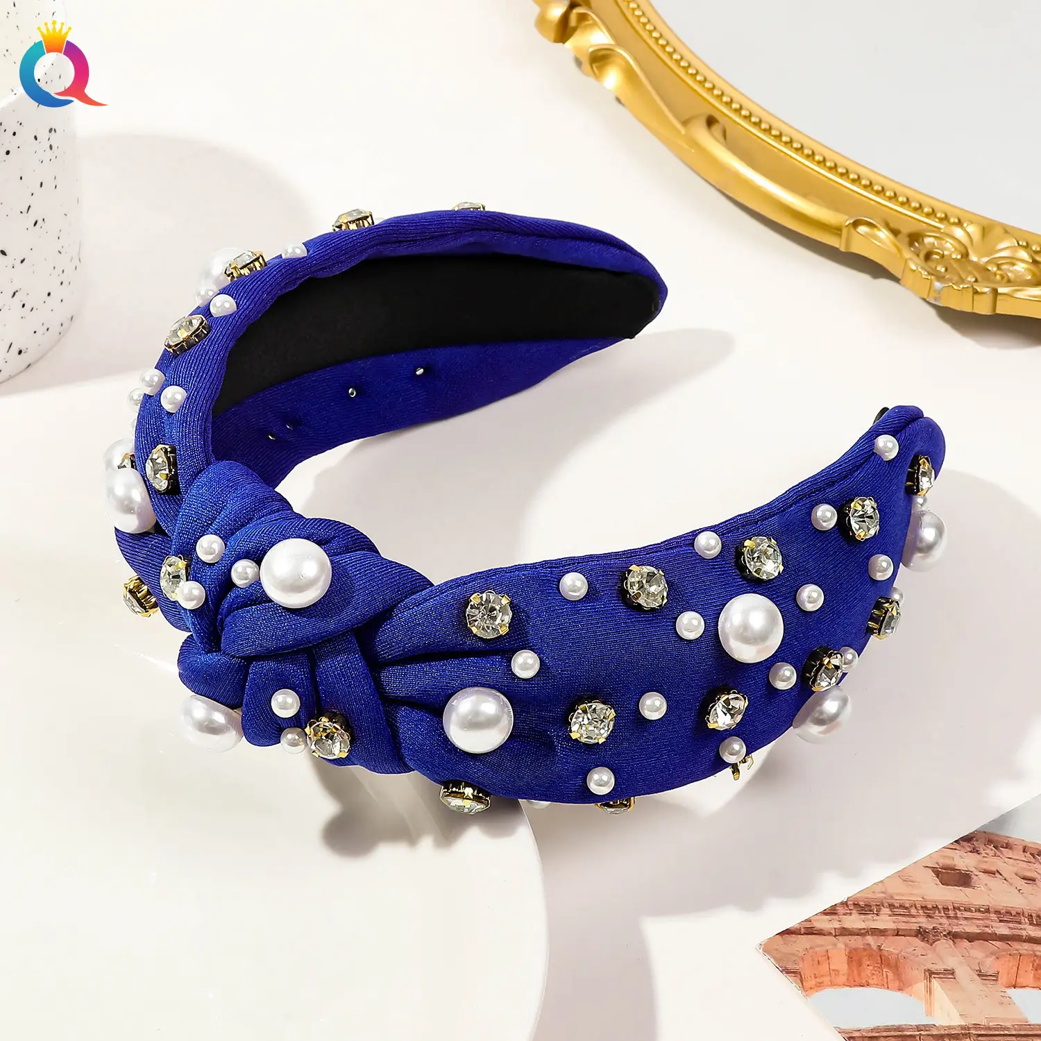 Cross-Bound Diamond Pearl Headbands for Women — feature 32