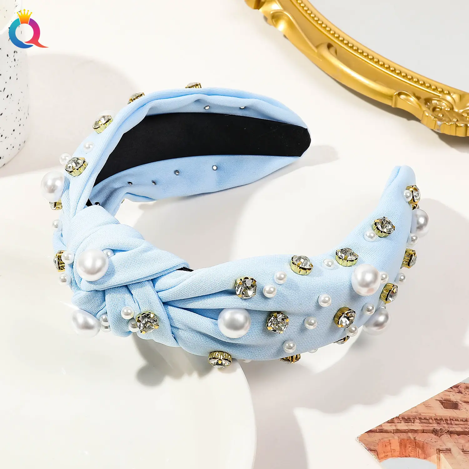 Cross-Bound Diamond Pearl Headbands for Women - Image 2