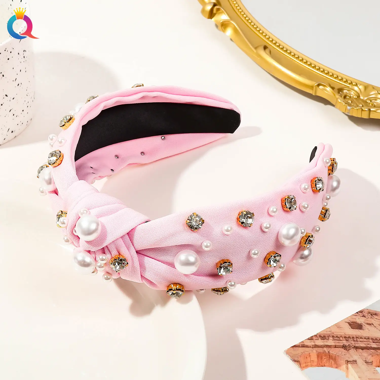 Cross-Bound Diamond Pearl Headbands for Women - Image 3