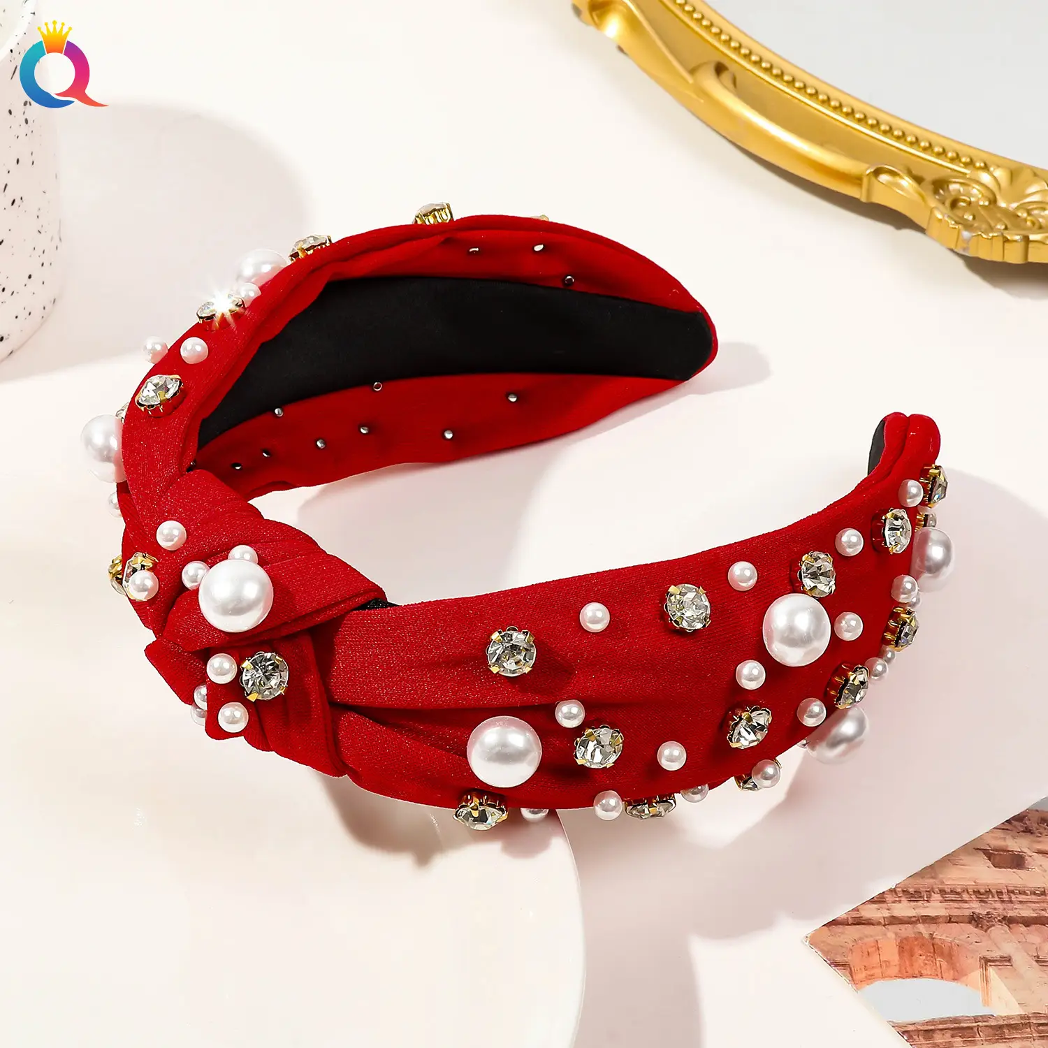 Cross-Bound Diamond Pearl Headbands for Women - Image 4