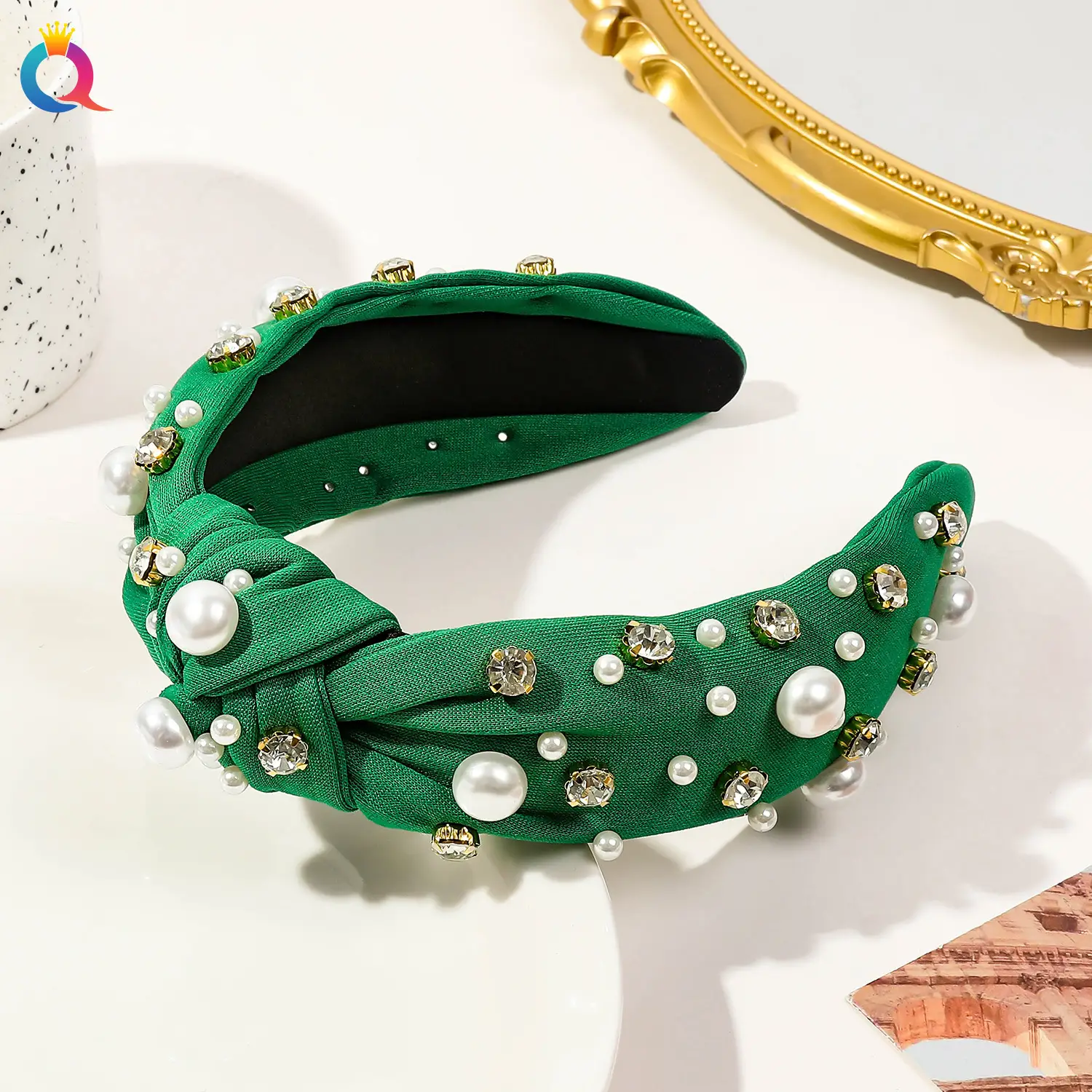 Cross-Bound Diamond Pearl Headbands for Women - Image 5