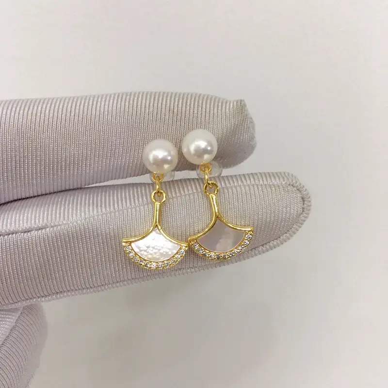 Zhuji Pearl Earrings for Women 18K Gold Filled Sea Beibei Style
