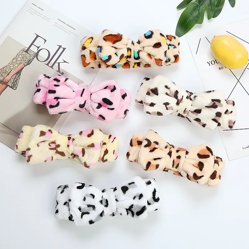Leopard Print Fleece Hairband for Women