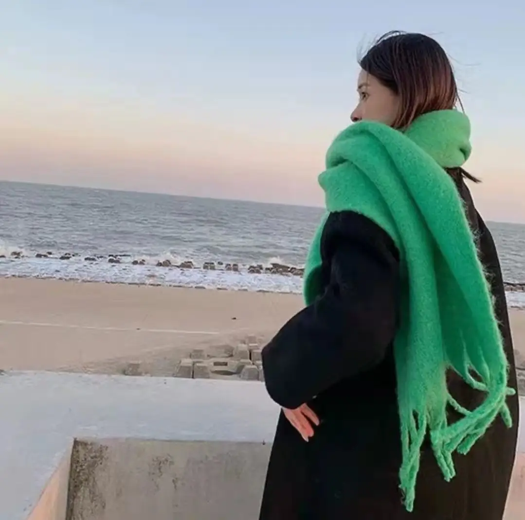 New Mohair Scarf Women Winter Warm Thickened Wool Tassel Shawl — feature 1