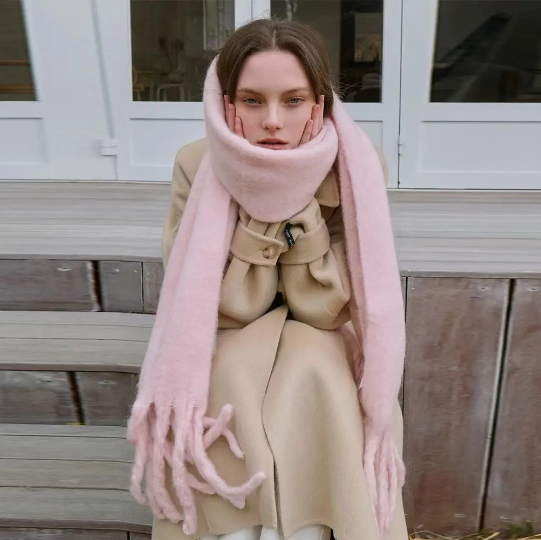 New Mohair Scarf Women Winter Warm Thickened Wool Tassel Shawl — feature 3