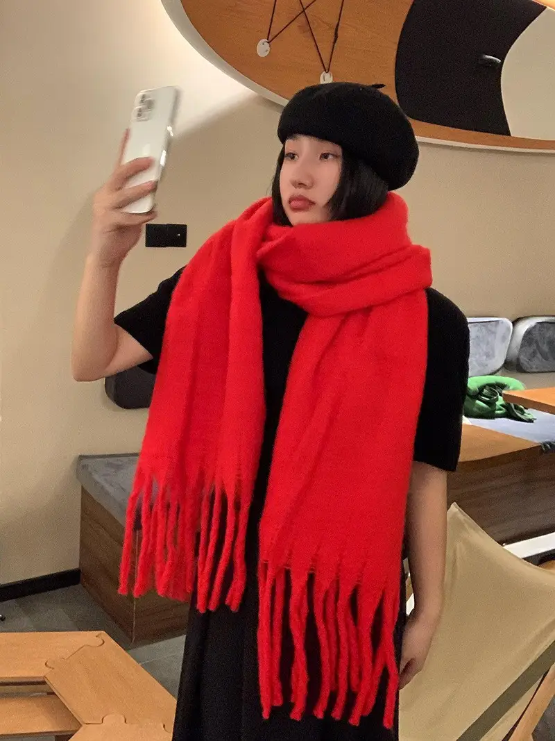 New Mohair Scarf Women Winter Warm Thickened Wool Tassel Shawl — feature 6