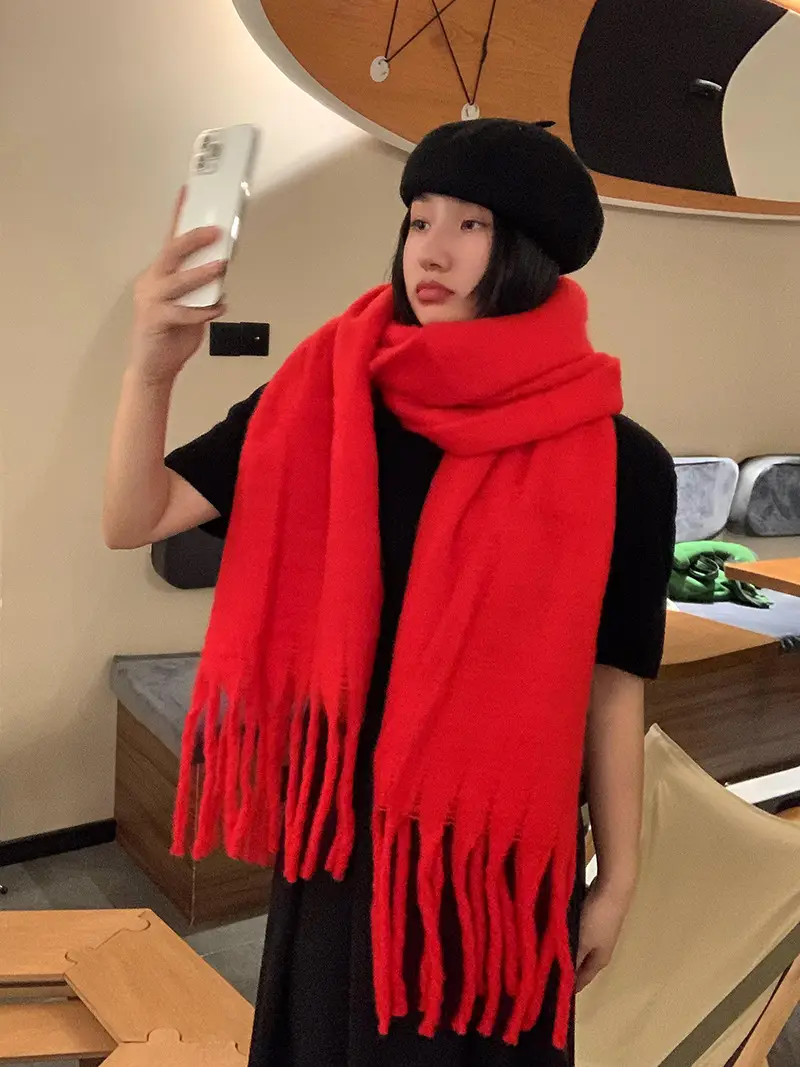 New Mohair Scarf Women Winter Warm Thickened Wool Tassel Shawl - Image 12