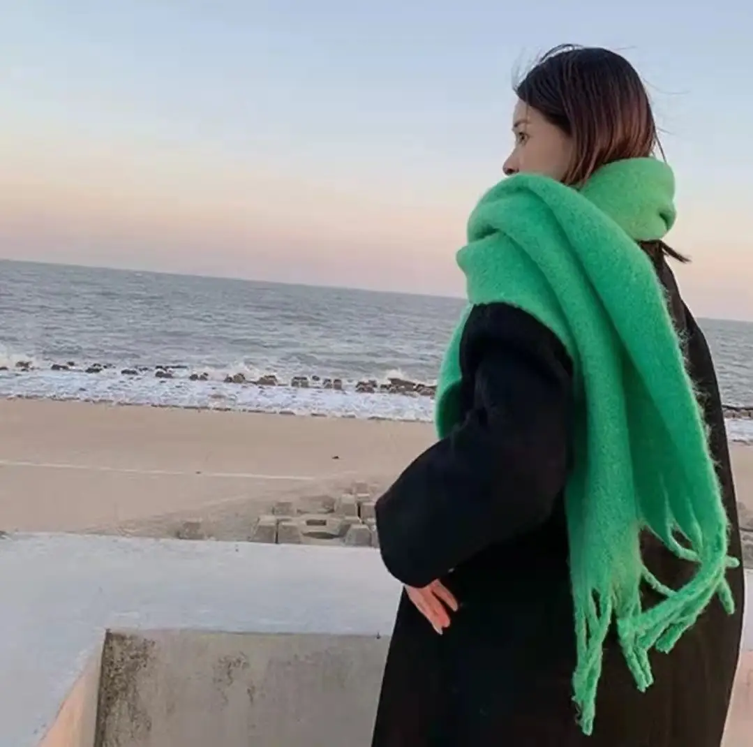 New Mohair Scarf Women Winter Warm Thickened Wool Tassel Shawl - Image 3
