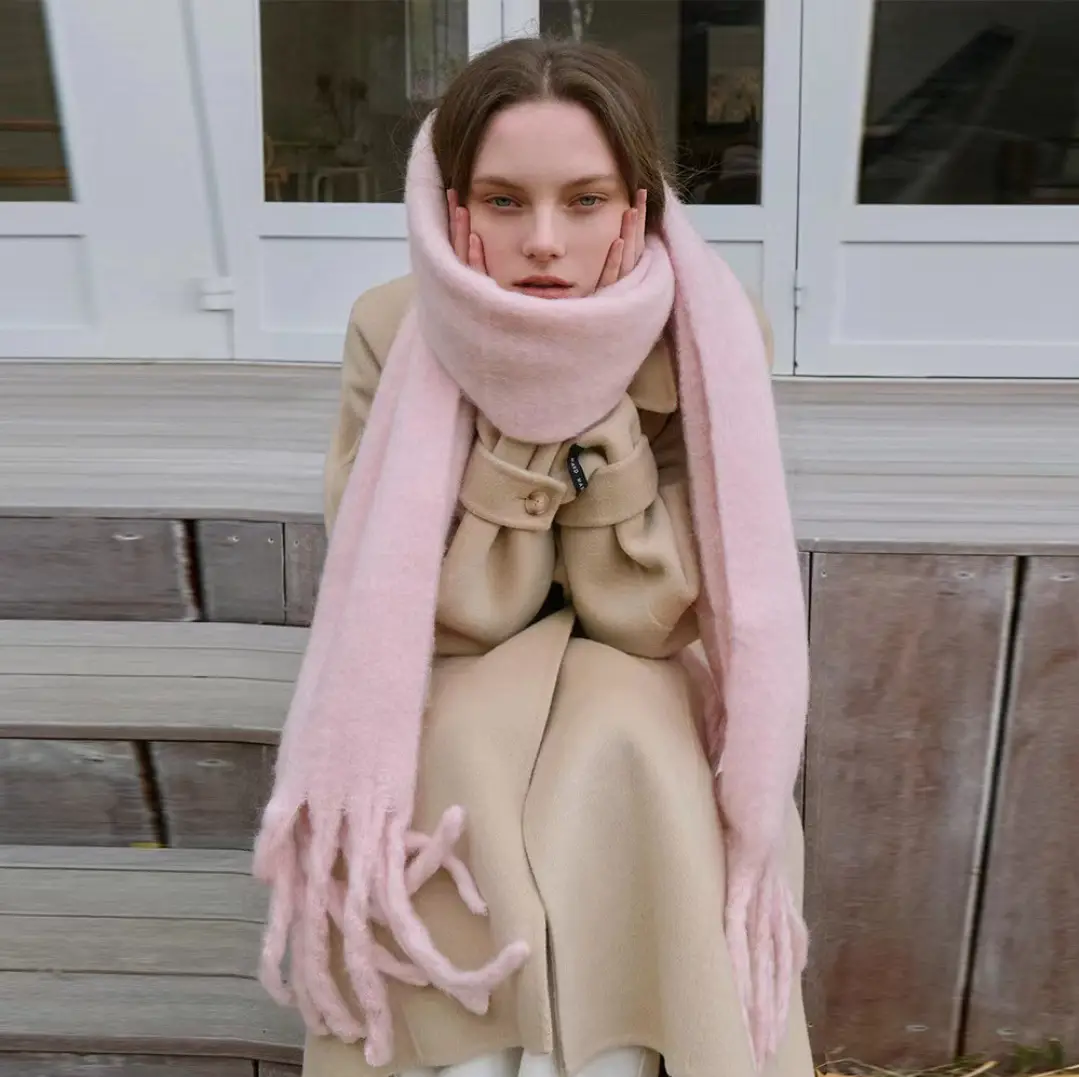 New Mohair Scarf Women Winter Warm Thickened Wool Tassel Shawl - Image 4