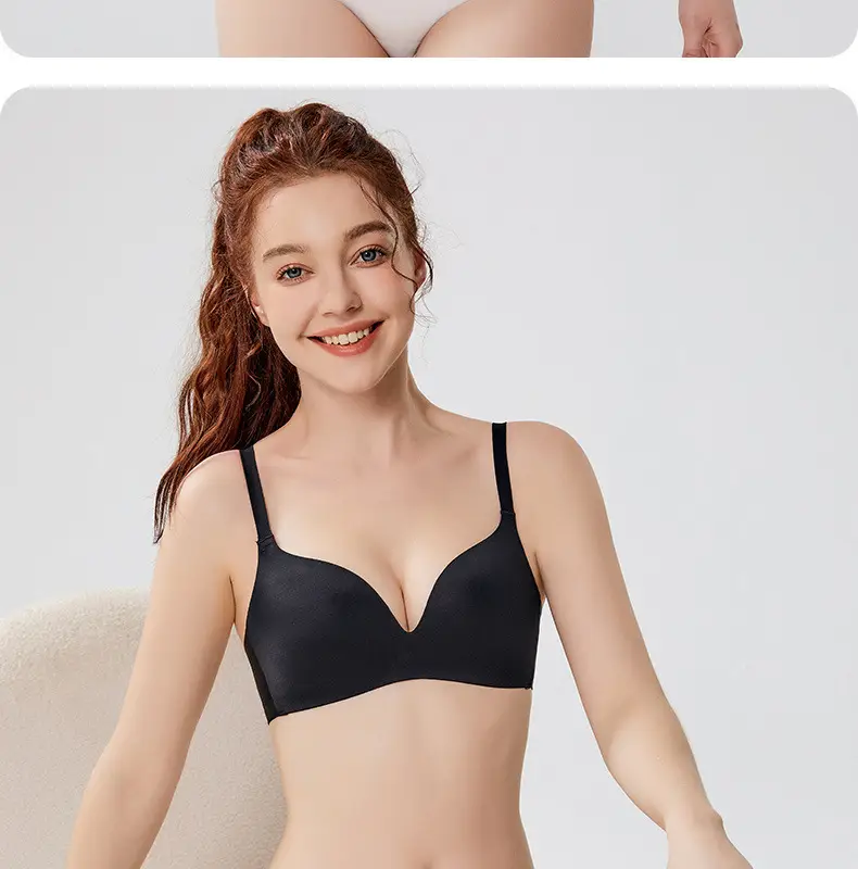 Japanese style large chest small seamless underwear comfortable ultra-thin one-piece bra solid color wireless breast bra — feature 25