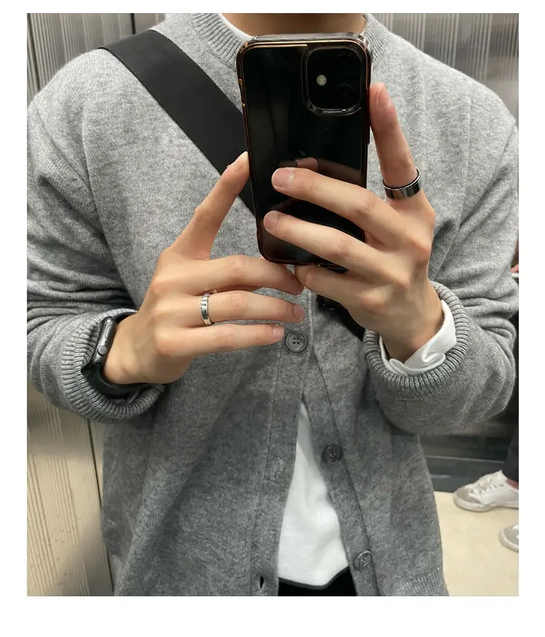 Winter Men's Grey Knitted Cardigan Coat with Black Strap — feature 2