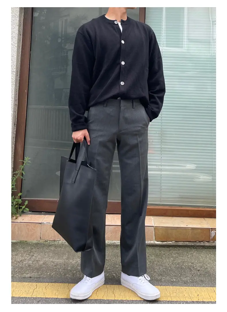 Winter Men's Grey Knitted Cardigan Coat with Black Strap — feature 6