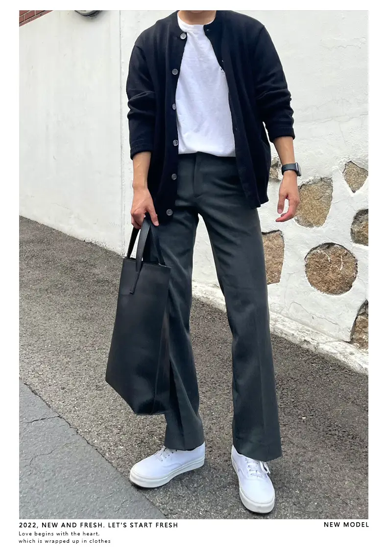Winter Men's Grey Knitted Cardigan Coat with Black Strap — feature 7