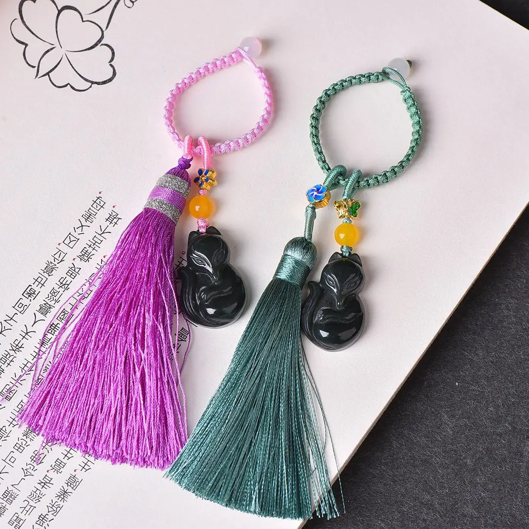 Jade Fox Car Key Pendant with Tassel - Image 4