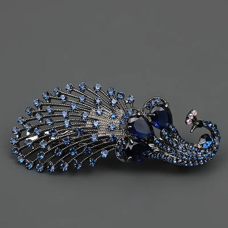 Peacock Hairpin with Blue Crystal Top Clip - Image 4