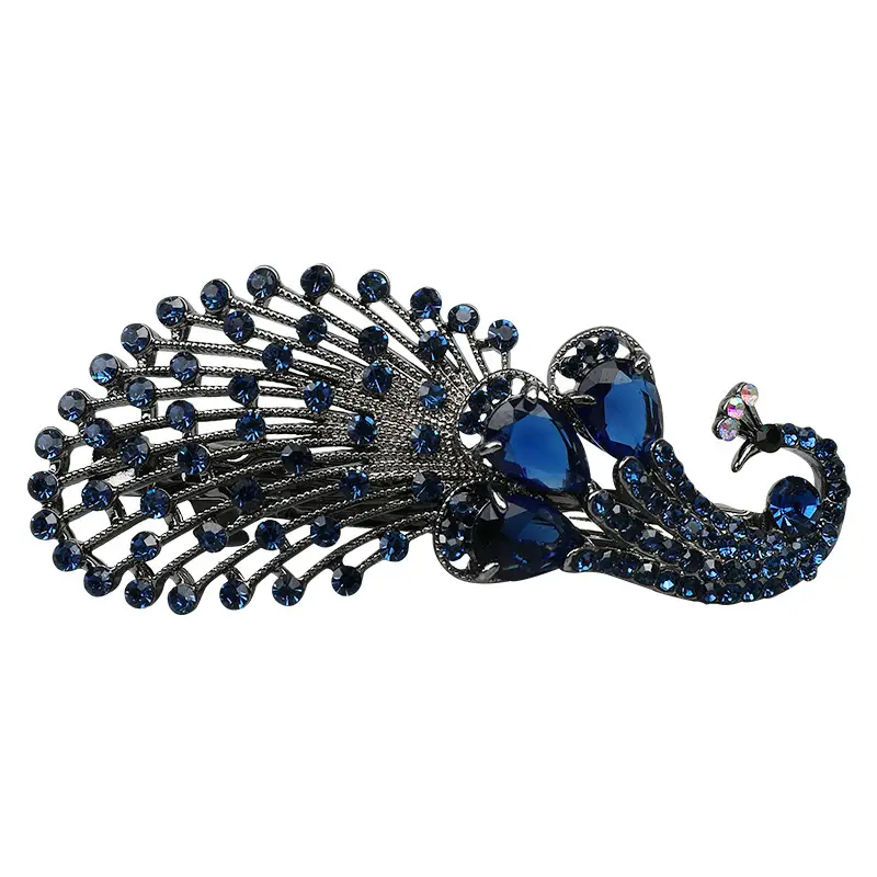 Peacock Hairpin with Blue Crystal Top Clip - Image 6