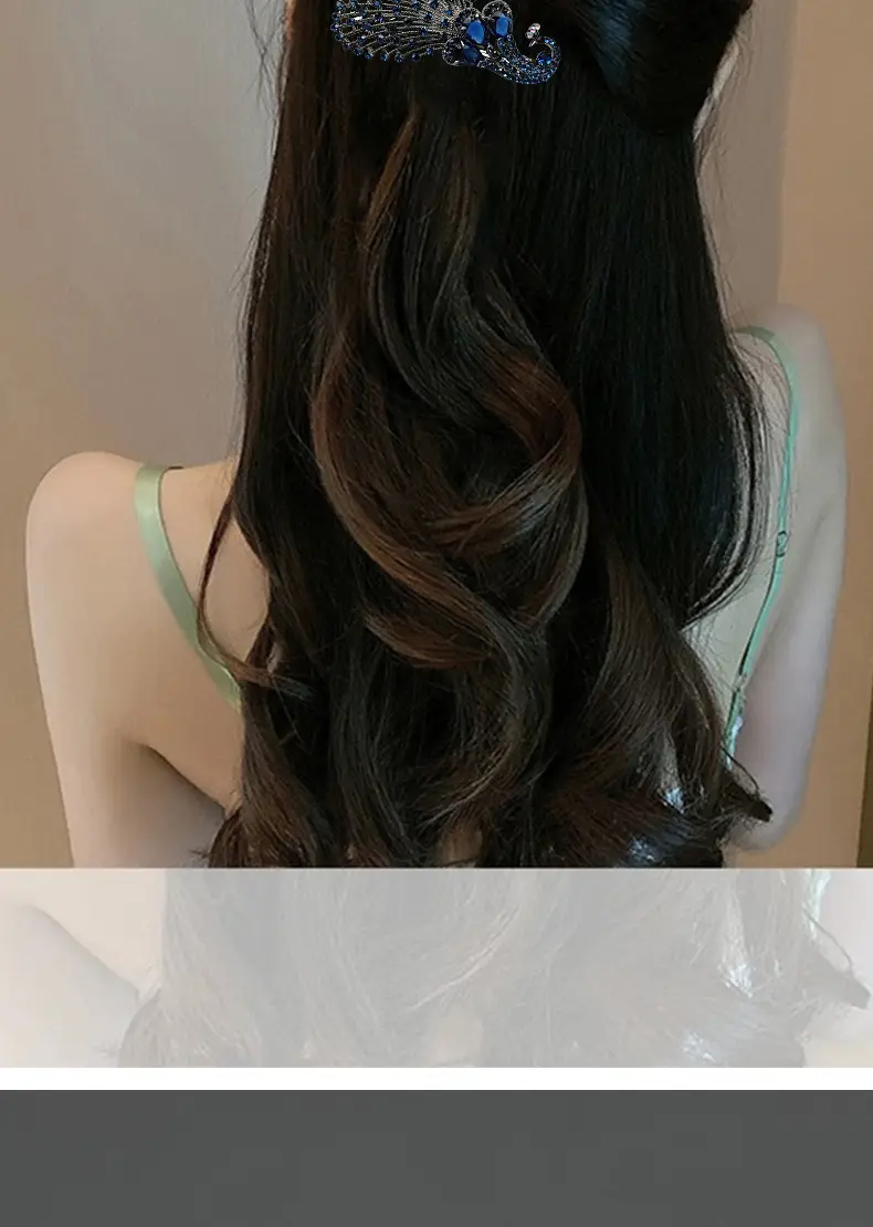 Peacock Hairpin with Blue Crystal Top Clip — feature 7