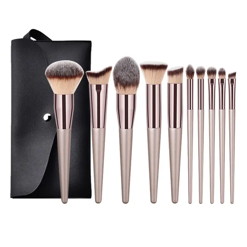 10-Piece Champagne Gold Makeup Brushes Set - Image 2