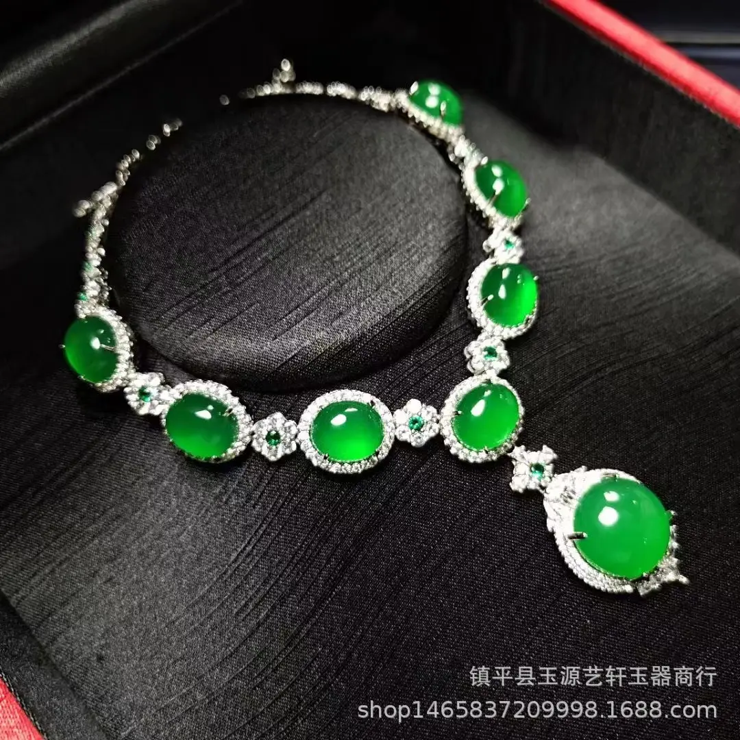 Silver Plated Frozen Agate Jade Necklace Set Green Four Piece - Image 6