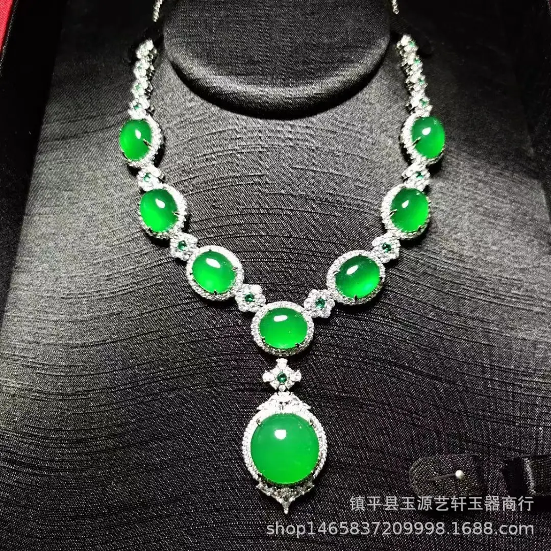 Silver Plated Frozen Agate Jade Necklace Set Green Four Piece — feature 13