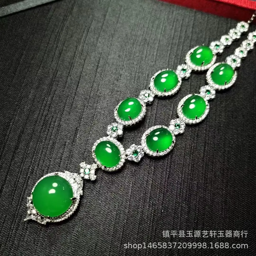 Silver Plated Frozen Agate Jade Necklace Set Green Four Piece — feature 14