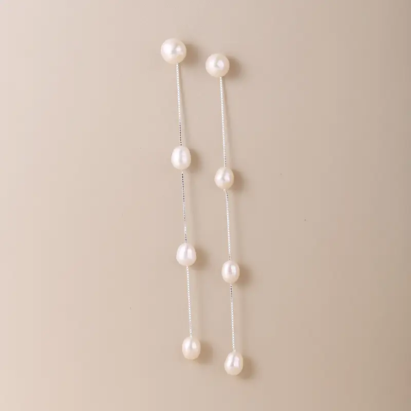 Natural Pearl Tassel Earrings for Women 925 Sterling Silver - Image 4