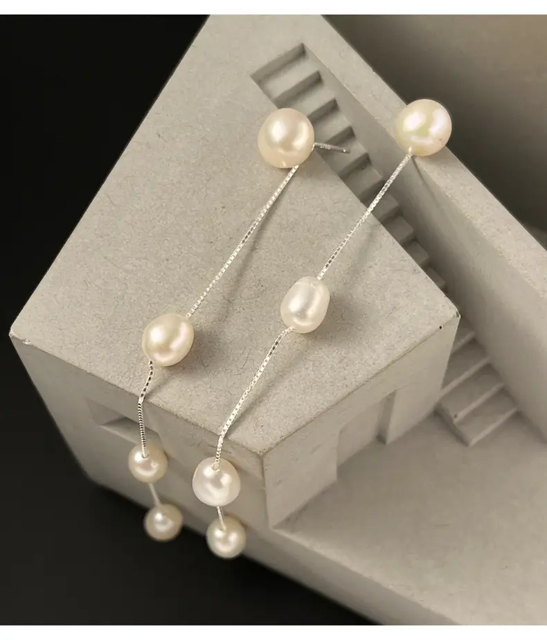 Natural Pearl Tassel Earrings for Women 925 Sterling Silver — feature 12