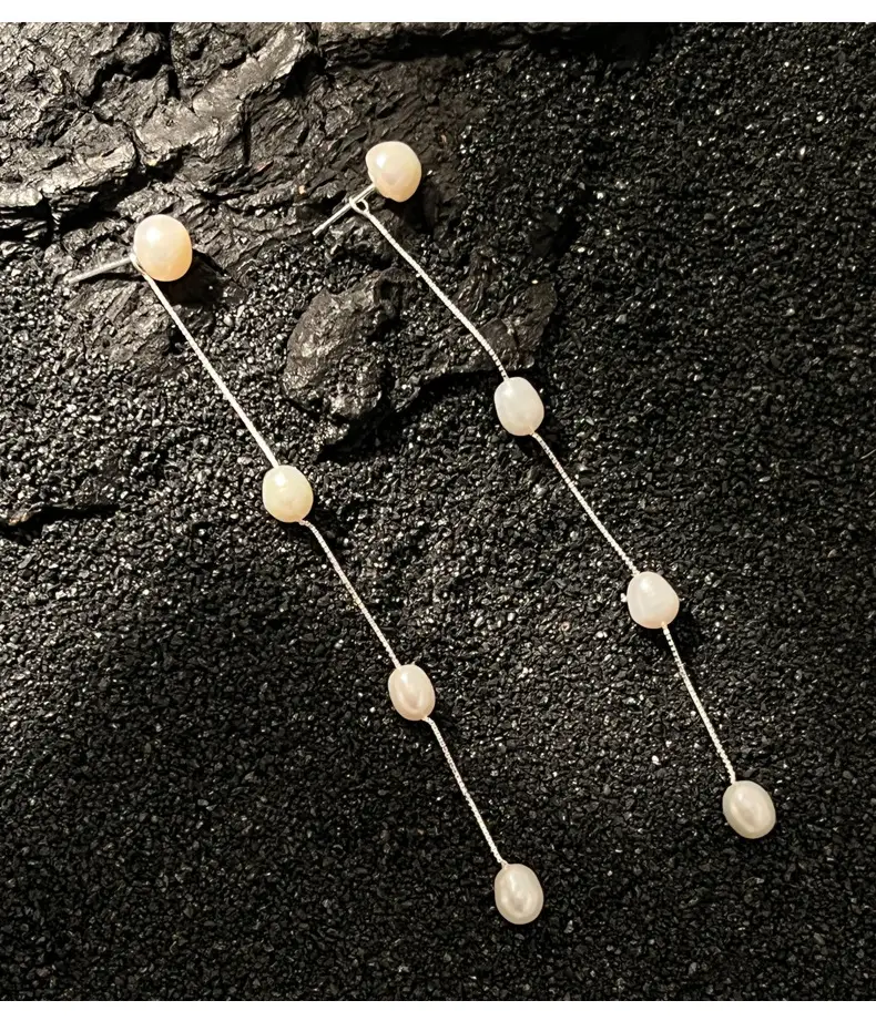 Natural Pearl Tassel Earrings for Women 925 Sterling Silver — feature 13