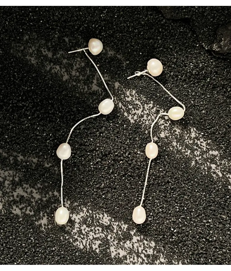 Natural Pearl Tassel Earrings for Women 925 Sterling Silver — feature 14