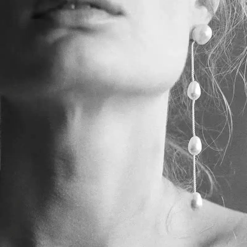 Natural Pearl Tassel Earrings for Women 925 Sterling Silver — feature 3
