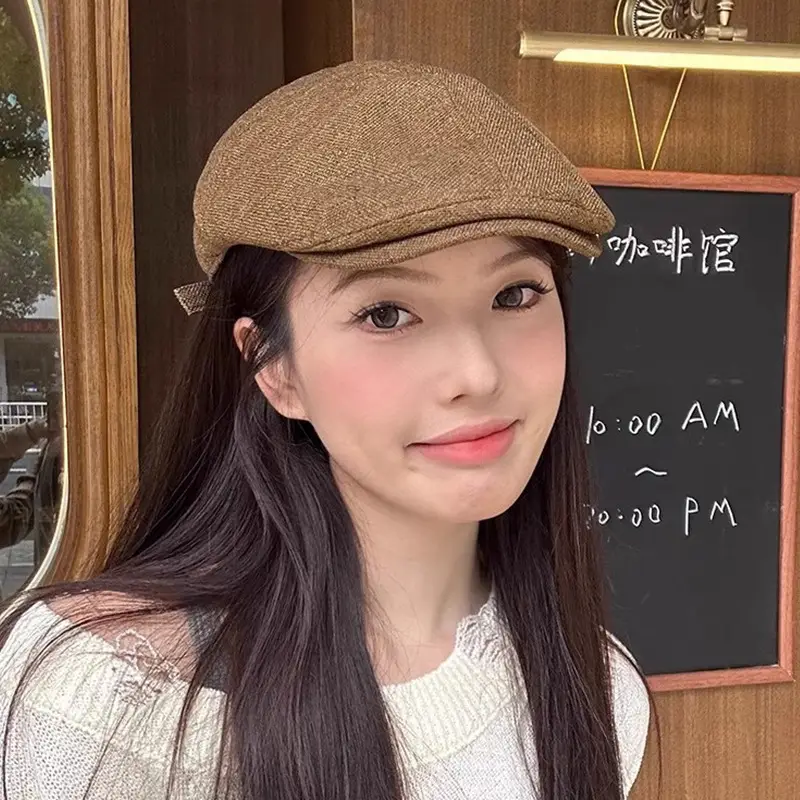 Linen Peaked Cap for Women British Newsboy Hat - Image 6