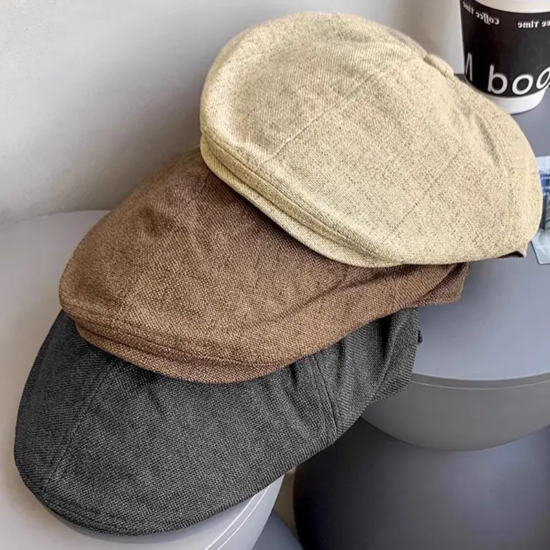 Linen Peaked Cap for Women British Newsboy Hat - Image 7