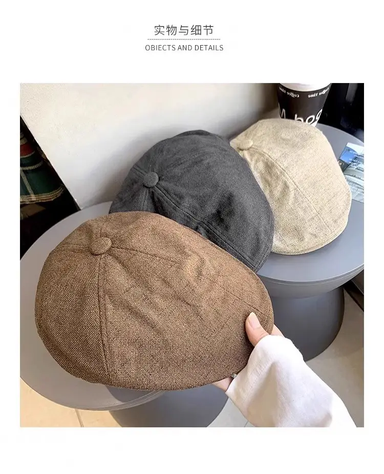 Linen Peaked Cap for Women British Newsboy Hat — feature 24