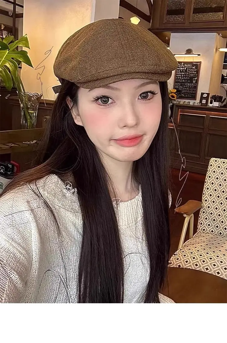 Linen Peaked Cap for Women British Newsboy Hat — feature 4