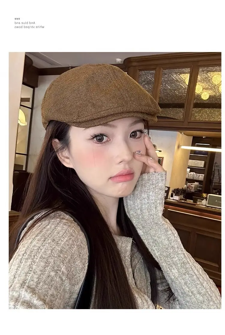 Linen Peaked Cap for Women British Newsboy Hat — feature 9